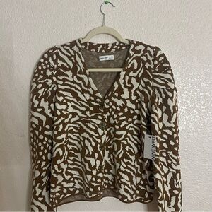 Nine West Brown and White Animal Print Cardigan